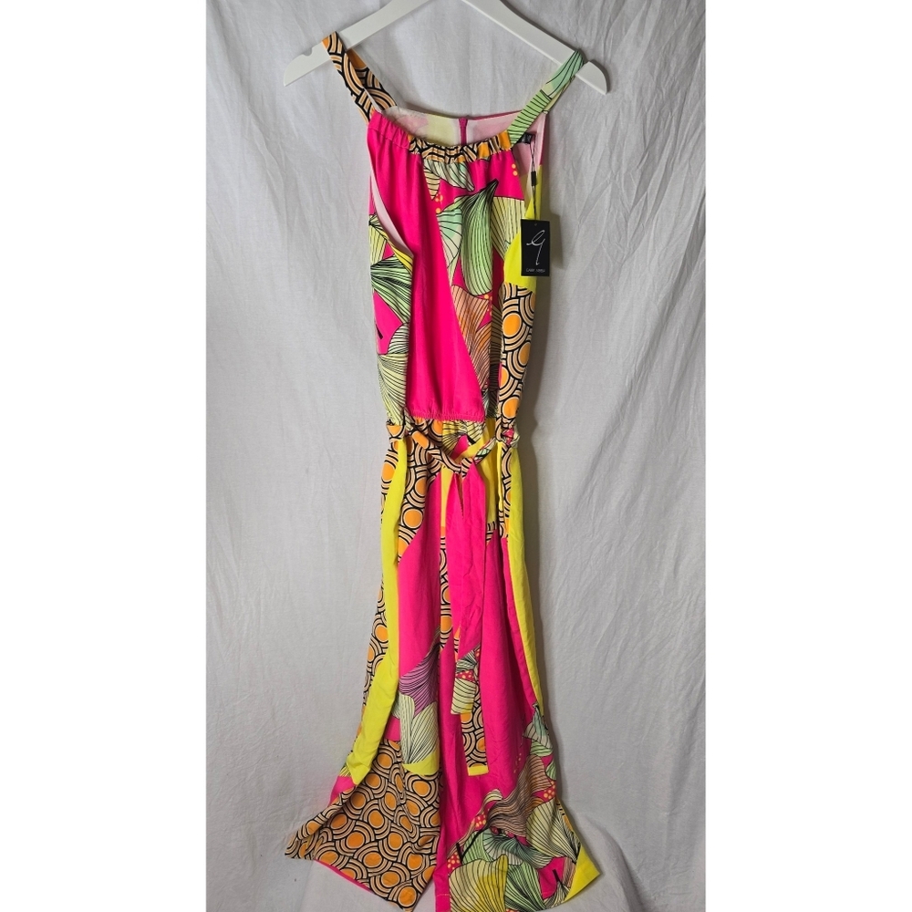 Gabby Isabella Yellow & Fuchsia Patchwork Tie-Waist Sleeveless Jumpsuit size MED